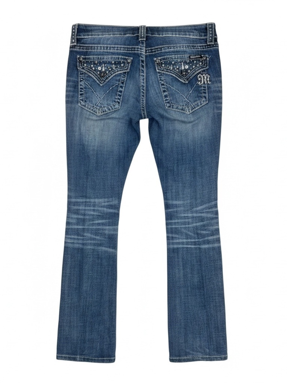 Miss Me Straight Cut Blue Jeans Bling Embellished Pockets and Belt-loops | GUC